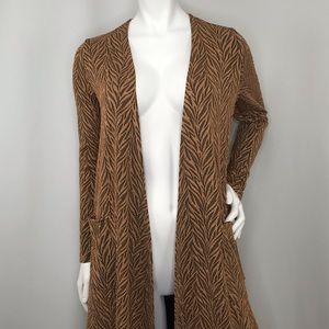 Sarah Long Cardigan Duster Boho Fall Leaf Feather